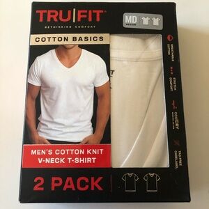 TRU FIT Men's White Cotton V-Neck T-Shirt 2 Pack